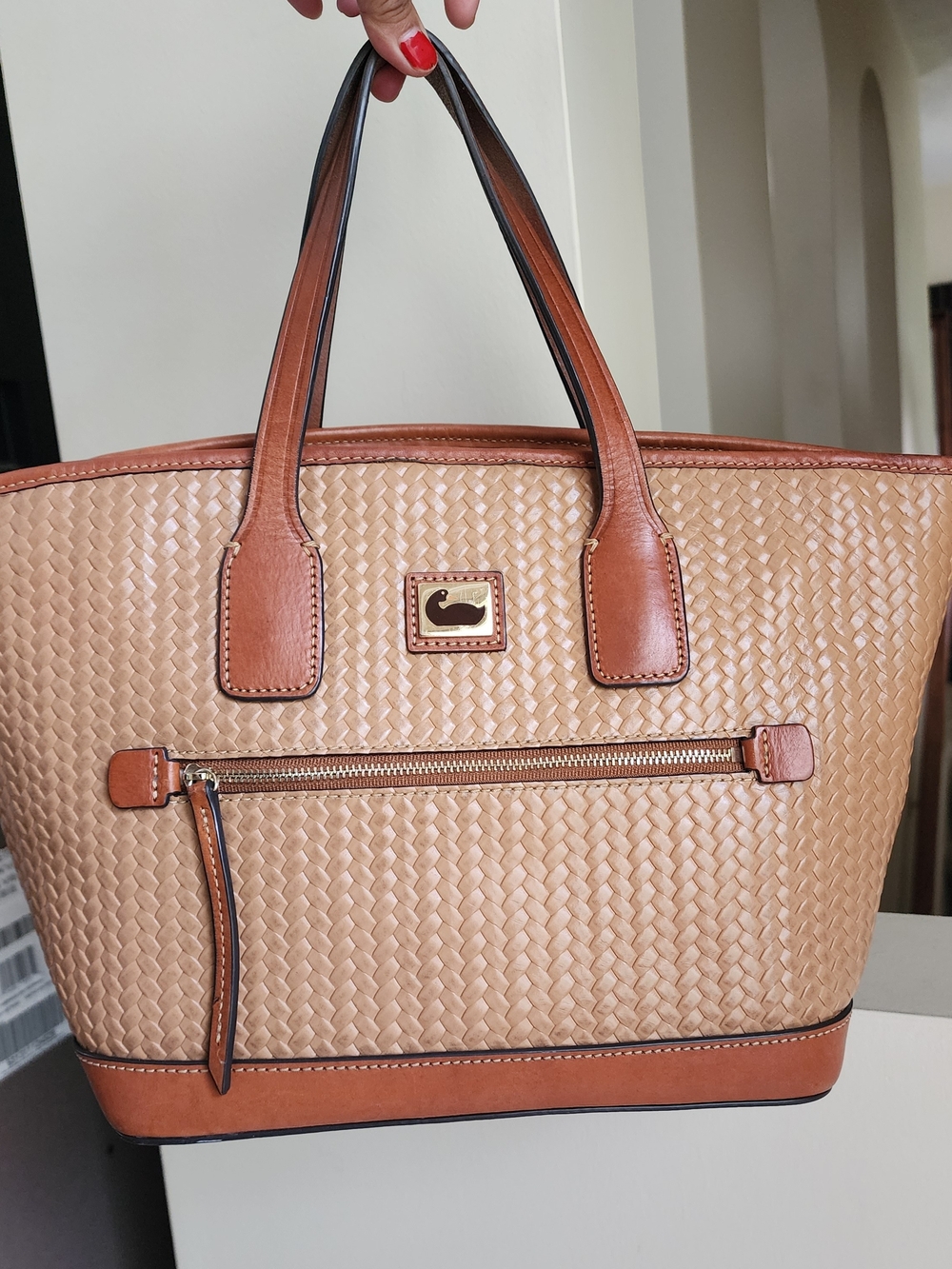 Dooney & Bourke Camden Brown Leather Woven Style Tote